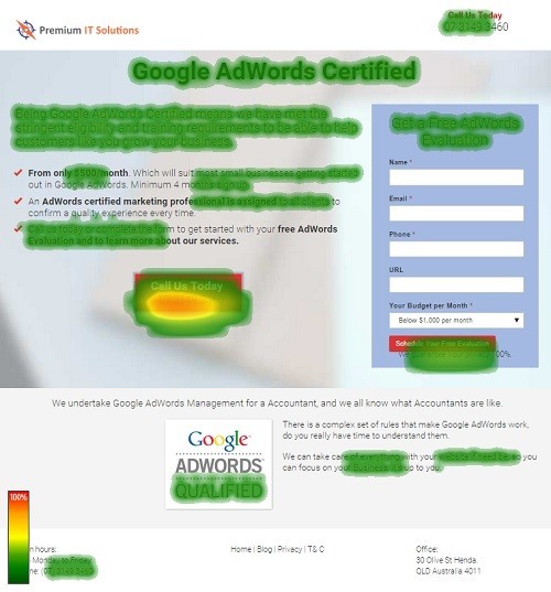 Heat map testing performed by an adwords consultant